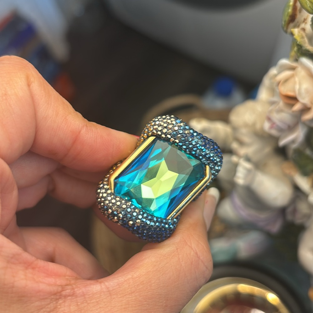 Huge Statement Ring. Blue and Gold Statement Ring 7 like NEW!! XL Cocktail Ring. - Picture 14 of 15